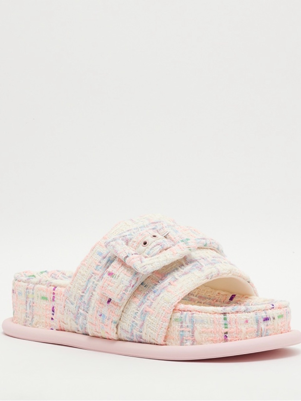 Charles & Keith Pastel Tweed Slide Sandals in Pink